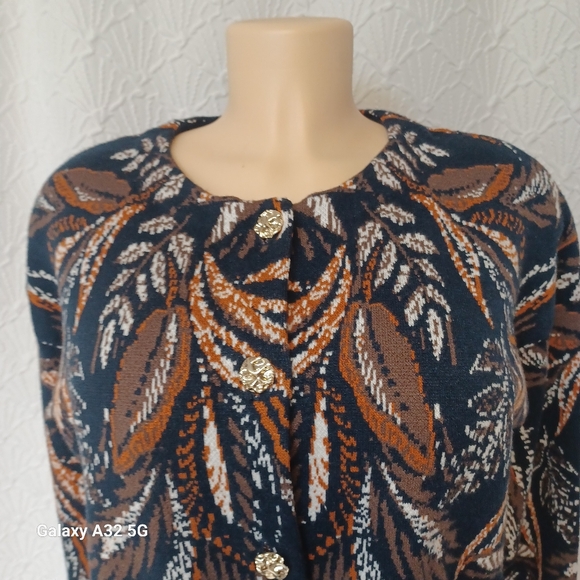 Tahari Brown and White Textured Cardigan Size M - Picture 4 of 15